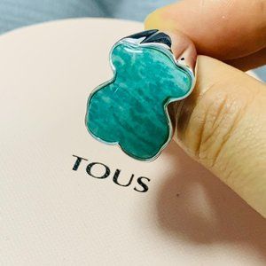 TOUS Ring Silver Green Color ring with Amazonita Women Jewelry 56#